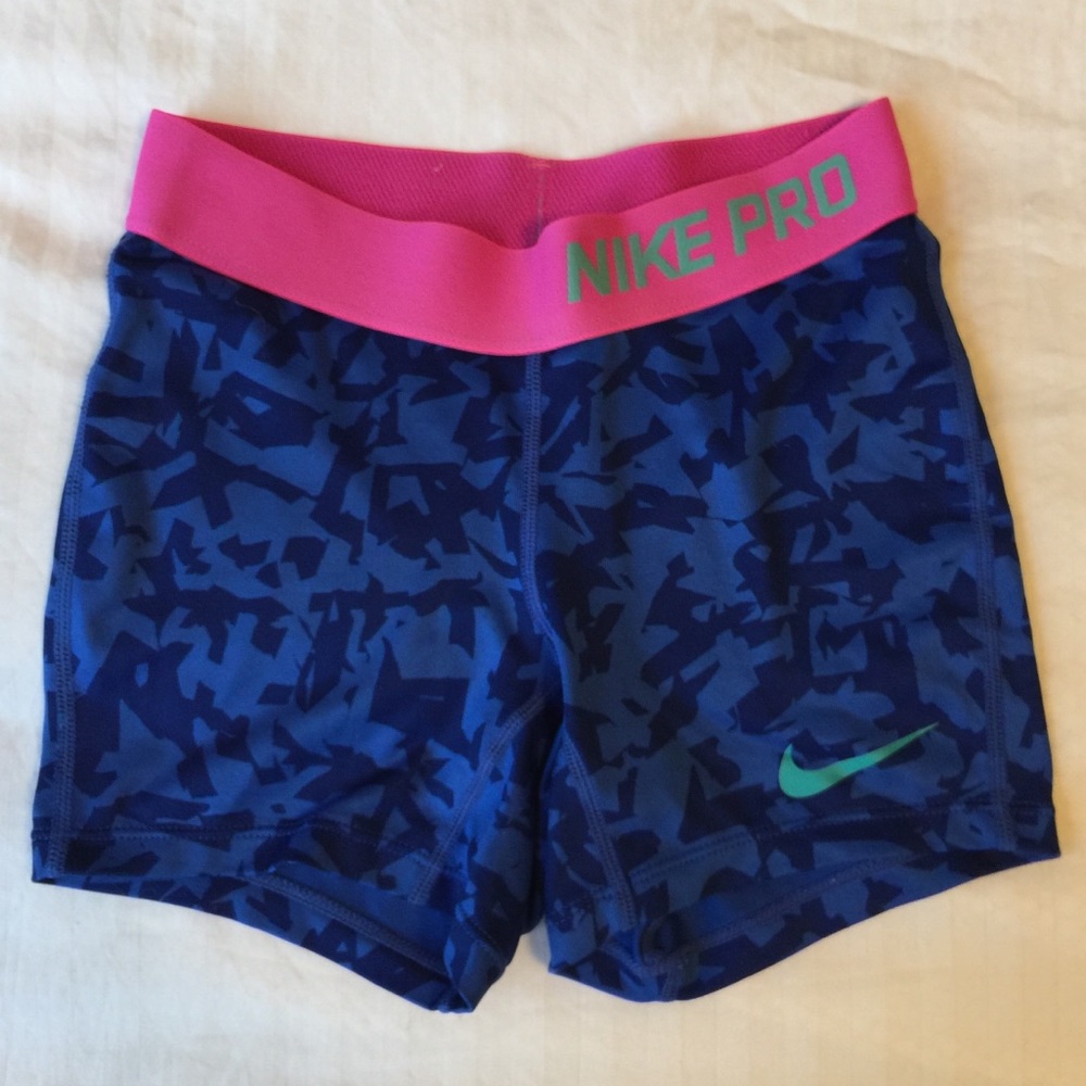 Girls Blue Printed Nike Pro Spandex Shorts